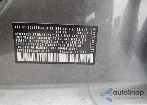 2019 Volkswagen Jetta 1.4T R-Line/1.4T S/1.4T Se z USA, uszkodzony, nr VIN 3VWC57BU6KM250721